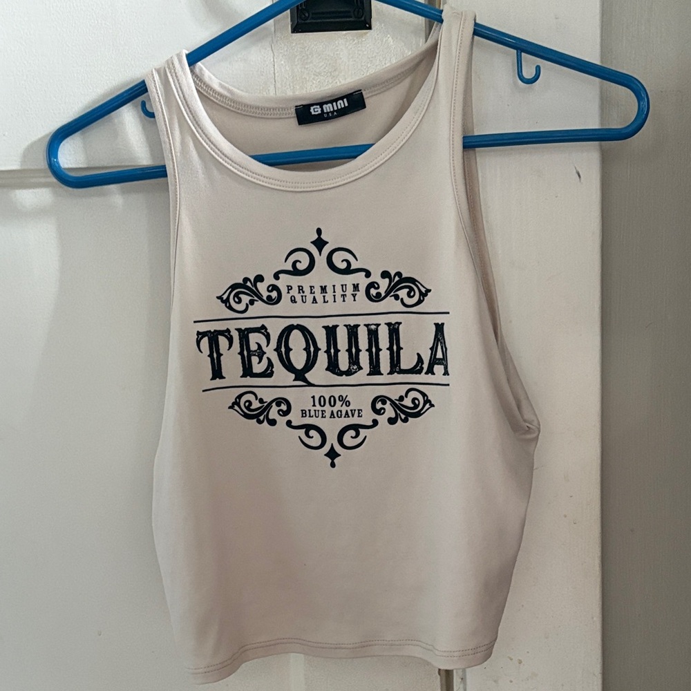 Cream Tank Top with Black Print